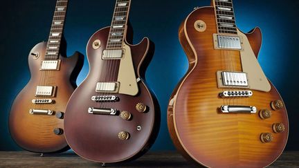 Trois modèles de guitares Gibson Les Paul : la Studio, la Deluxe et la Standard.
 (Future/REX Shutterstock )