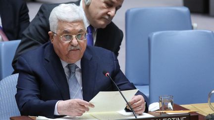 Le président de l'Autorité palestinienne, Mahmoud Abbas, prononce un discours devant le Conseil de sécurité des Nations unies, le 20 février 2018 à New York (Etats-Unis). (ATILGAN OZDIL / ANADOLU AGENCY / AFP)