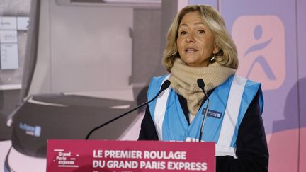 La présidente de la région Île-de-France, Valérie Pécresse, à Champigny-sur-Marne (Val-de-Marne), le 28 novembre 2023. (LUDOVIC MARIN / AFP)