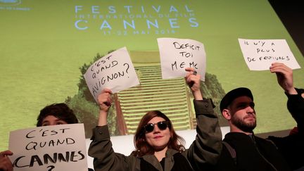 Conférence de presse du festival de Cannes, intervention d'intermittents, avril 2016
 (PHOTOPQR/LE PARISIEN/MAXPPP)