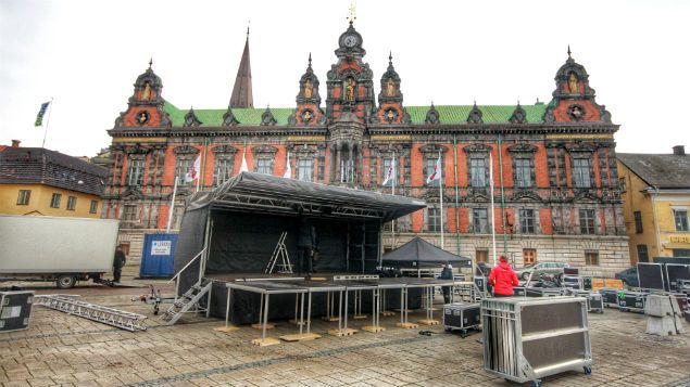 &nbsp; (La place du centre ville de Malmö où sera diffusé le match sur écran géant. © Radio France/ Franck Ballanger)