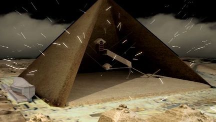 Capture écran de la vidéo de Scan Pyramids, sur la découverte d'une&nbsp;cavité dans la pyramide de Khéops, jeudi 2 novembre 2017. (SCANPYRAMIDS)