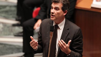 Arnaud Montebourg, le ministre du Redressement productif,&nbsp;&agrave; l'Assembl&eacute;e nationale, le 11 septembre 2012, lors d'une s&eacute;ance de questions au gouvernement. (MATTHIEU DE MARTIGNAC / MAXPPP)