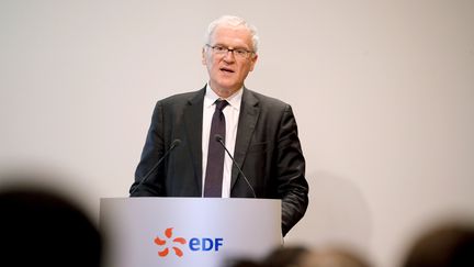 Le PDG d'EDF, Jean-Bernard Levy, lors d'une conférence de presse sur les résultats annuels du groupe, le 14 février 2020 à Paris. (FRANCOIS GUILLOT / AFP)