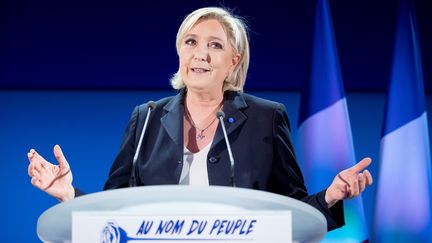 Marine Le Pen, candidate à l'élection présidentielle, au soir du premier tour à Hénin-Beaumont (Pas-de-Calais), le 23 avril 2017. (KAY NIETFELD / DPA)