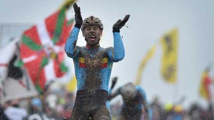 La joie du Belge Sven Nys à nouveau champion du Monde de Cyclo-Cross