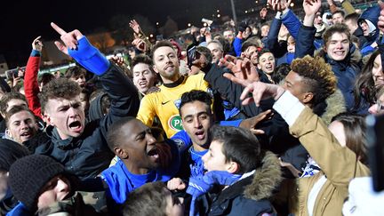 La joie des joueurs d'Avranches après leur qualification en coupe de France (JO?L LE GALL / MAXPPP)