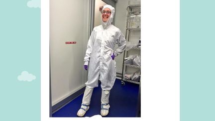 Capture d'&eacute;cran d'un tweet de Danielle Spitzer, postant une photo d'elle en combinaison de laboratoire pour ironiser sur les propos sexistes de Tim Hunt, un prix Nobel de m&eacute;decine. (DANIELLE SPITZER / TWITTER)