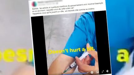 Plusieurs comptes affirment que de fausses aiguilles pourraient être utilisées pour simuler la vaccination devant les caméras.&nbsp; (CATPURE ECRAN FACEBOOK)