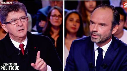 Jean-Luc Mélenchon, leader de La France insoumise et Edouard Philippe, Premier ministre dans l'Emission Politique sur France 2, le 28 septembre 2017. (MAXPPP)