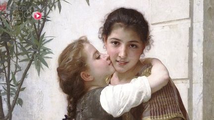 Faire la bise au travail, un acte loin d’être anodin (D&eacute;tail de C&acirc;linerie, peinture de William Bouguereau (1890). (DR))