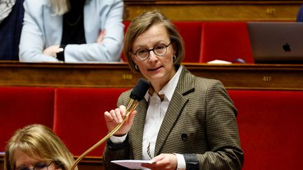 La députée du Maine-et-Loire Stella Dupont à l'Assemblée nationale, le 14 février 2023. (LUDOVIC MARIN / AFP)