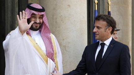 Mohammed ben Salmane, le 16 juin 2023, à l'Elysée. (LUDOVIC MARIN / AFP)