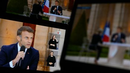 Interview d'Emmanuel Macron, le 6 juin 2024. Image d'illustration. (SEBASTIEN BOZON / AFP)