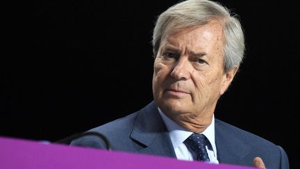 Vincent Bolloré participe à une réunion du groupe Vivendi, le 19 avril 2018, à Paris.&nbsp; (ERIC PIERMONT / AFP)