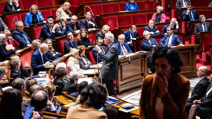 Le Premier ministre Michel Barnier à l'Assemblée nationale, le 19 novembre 2024 à Paris. (AMAURY CORNU / HANS LUCAS / AFP)