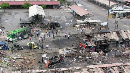 La gare routière de Jablé sur la côte syrienne, entre Tartous et Lattaquié après la série d'attentats revendiquée par Daech, le 23 mai 2016. (STRINGER/AFP)