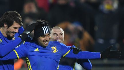 Les joueurs de Rostov célèbrent un but contre le Bayern Munich (KIRILL KUDRYAVTSEV / AFP)