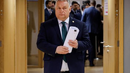 Hungarian Prime Minister Viktor Orban at the extraordinary summit of the European Council, February 1, 2024 in Brussels (Belgium).  (LUDOVIC MARIN / AFP)