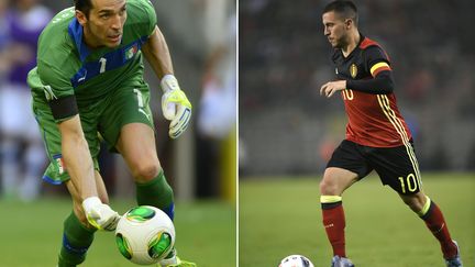 Le gardien Gianluigi Buffon face à Eden Hazard, l'un des duels attendus de ce Belgique-Italie (YURI CORTEZ,JOHN THYS / AFP)