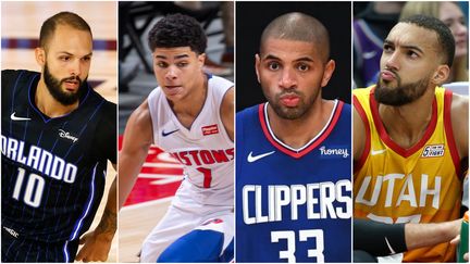 Evan Fournier (Orlando Magic), Killian Hayes (Detroit Pistons), Nicolas Batum (Los Angeles Clippers) et Rudy Gobert (Utah Jazz), quatre représentants du basket français en NBA