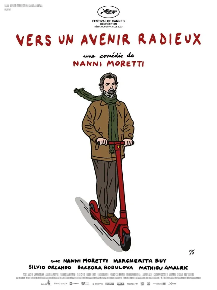 L'affiche de "Vers un avenir radieux", au cinéma le 28 juin 2023. (Copyright 2023 Sacher Film - Fandango - Le Pacte - France 3 Cinema)