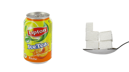 Une canette de 33 cl d'Ice Tea &agrave; la p&ecirc;che contient 23 g de sucre, soit 4,6 morceaux. ( DR )