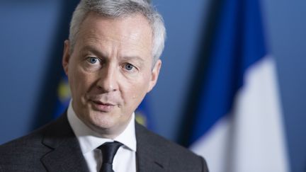 Le ministre des Finances Bruno Le Maire s'adressant à la presse après une rencontre avec son homologue suédois à Stockholm,le 4 février 2019. (NAINA HELEN JAMA / TT NEWS AGENCY / AFP)