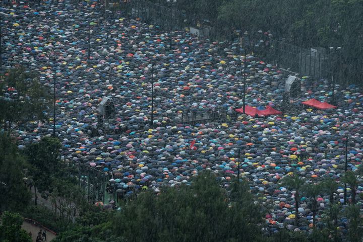 Une marée humaine de manifestant le 18 août 2018, à Victoria Park, à Hong Kong. (PHILIP FONG / AFP)