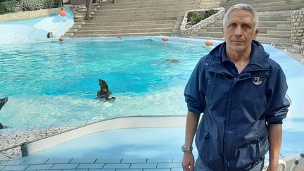 Dimiter Ivanov, le soigneur des otaries du zoo de la Palmyre, le 24 avril 2020. (SEBASTIEN BAER / LAURENT MACCHIETTI / RADIO FRANCE)