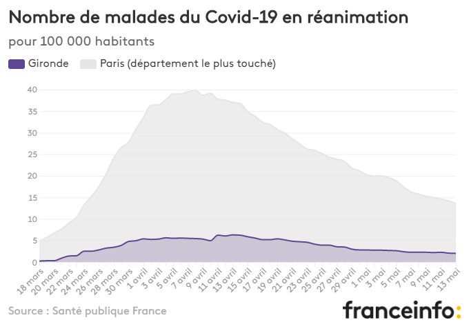 Nombre de malades du Covid-19 en réanimation pour 100 000 habitants. (FRANCEINFO)