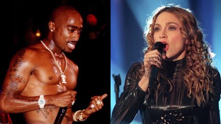 Tupac sur scène (non daté) ; Madonna en concert à Duisbourg (28 février 1998)
 (Interfoto-Sipa / Achim Scheidemann-DPA-AFP)