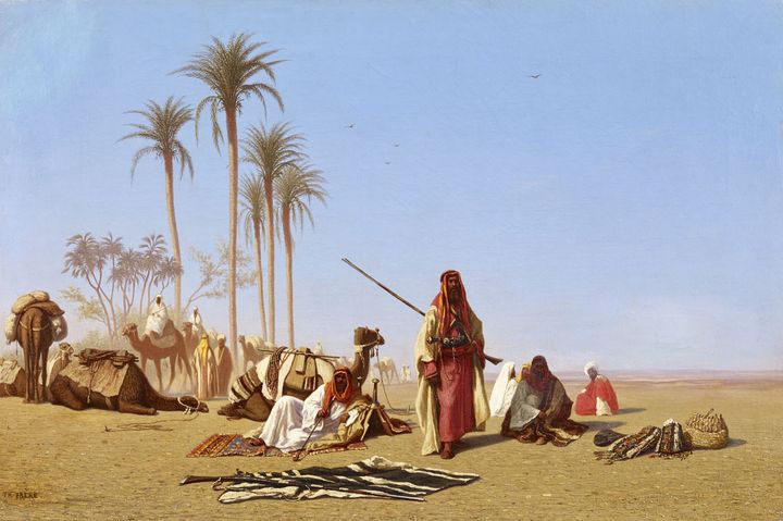 Théodore Frère, "Halte de la caravane", désert de Syrie, années 1860-1870
 (musée du quai Branly - Jacques Chirac, photo Claude Germain)