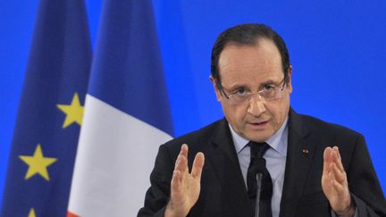 Le pr&eacute;sident fran&ccedil;ais, Fran&ccedil;ois Hollande, le 20 f&eacute;vrier &agrave; Clermont-Ferrand (Puy-de-D&ocirc;me). (THIERRY ZOCCOLAN / AFP)