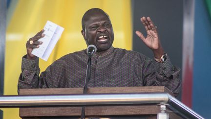 Le chef rebelle Riek Machar lors de son discours, le 31 octobre 2018 à Juba. (AKUOT CHOL / AFP)