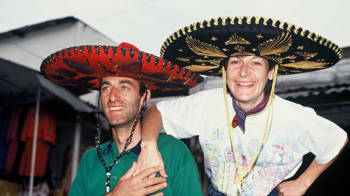 Jeannie Longo et Patrice Ciprelli, son mari et entra&icirc;neur, &agrave; Mexico (Mexique), le 8 octobre 1989. (NICOLAS TAVERNIER /SIPA)