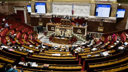 L'hémicycle de l'Assemblée nationale, le 31 mai 2024 à Paris. (MAGALI COHEN / HANS LUCAS / AFP)