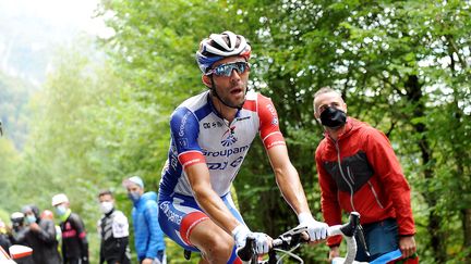 Thibaut Pinot au sommet du col de Marie Blanque, le 6 septembre, lors de la neuvième étape du Tour de France.  (FERNAND FOURCADE/SIPA)