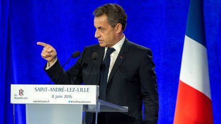 Nicolas Sarkozy, président des Républicains, à Saint-André-lez-Lille (Nord), le 8 juin 2016. (PHILIPPE HUGUEN / AFP)