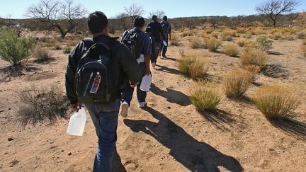 Des clandestins traversent le désert près de Sasabe (Mexique) pour tenter de se rendre aux Etats-Unis (illustration). (OMAR TORRES / AFP)