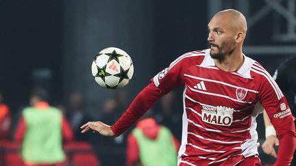 Ludovic Ajorque en Ligue des Champions face au Sturm Graz, le 19 septembre 2024, au stade du Roudourou de Guingamp. (FRED TANNEAU / AFP)