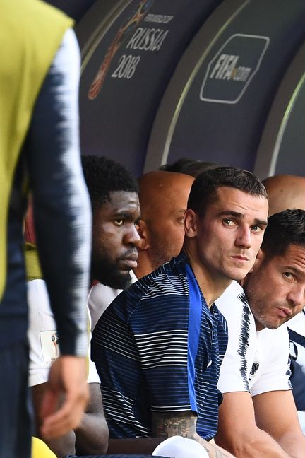 Antoine Griezmann lors de la rencontre contre le Danemark, le 26 juin à Moscou (Russie). (FRANCK FIFE / AFP)