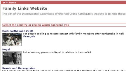 La page d'accueil de "Famili Links Website" mis en place par La Croix-Rouge internationale