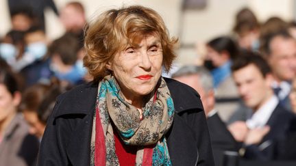 L'ancienne Première ministre Edith Cresson lors de la cérémonie nationale rendant hommage à Hubert Germain, le 15 octobre 2021, à l'hôtel des Invalides, à Paris. (LUDOVIC MARIN / AFP)