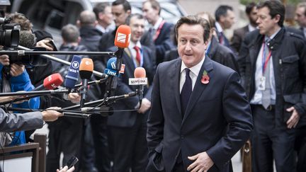 Le Premier ministre britannique David Cameron &agrave; Bruxelles (Belgique), le 23 octobre 2014, lors d'un sommet de l'Union europ&eacute;enne. (WIKTOR DABKOWSKI / AFP)