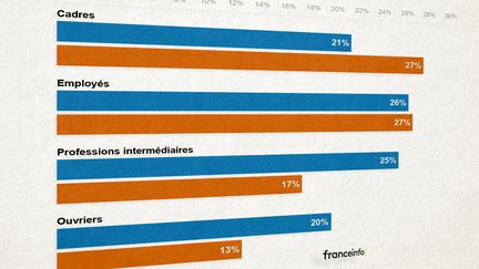 La proportion de seniors de plus de 60 ans qui continuent de travailler est en hausse constante en France depuis la fin des années 1990. Les cadres et les employés sont particulièrement concernés. (PAULINE LE NOURS / MATHIEU LEHOT-COUETTE / FRANCEINFO)