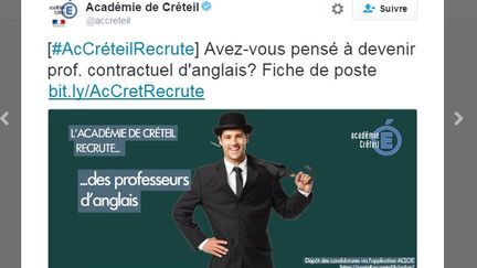 Capture d'écran d'un tweet de l'académie de Créteil. (ACADEMIE DE CRETEIL)