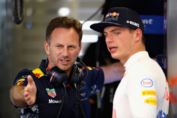 Le directeur de Red Bull, Christian Horner, a rapidement repéré le potentiel de Max Verstappen, ici lors du Grand Prix du Canada, le 9 juin 2017 à Montréal.&nbsp; (CLIVE MASON / GETTY IMAGES NORTH AMERICA / AFP)