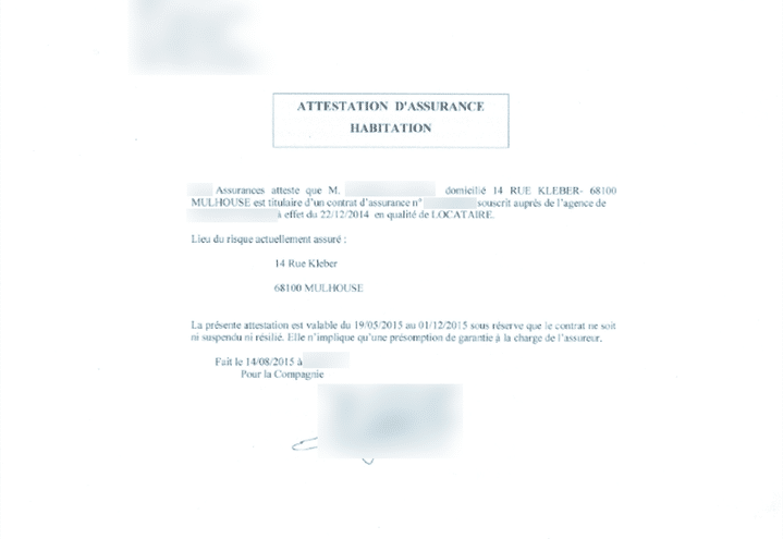 L'attestation d'assurance-habitation de Samir H. , établie en son nom.&nbsp; (DR)