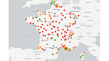 Indice de la qualit&eacute; de l'air en France relev&eacute;e le 23 mars 2015. (NICOLAS ENAULT / FRANCETV INFO)